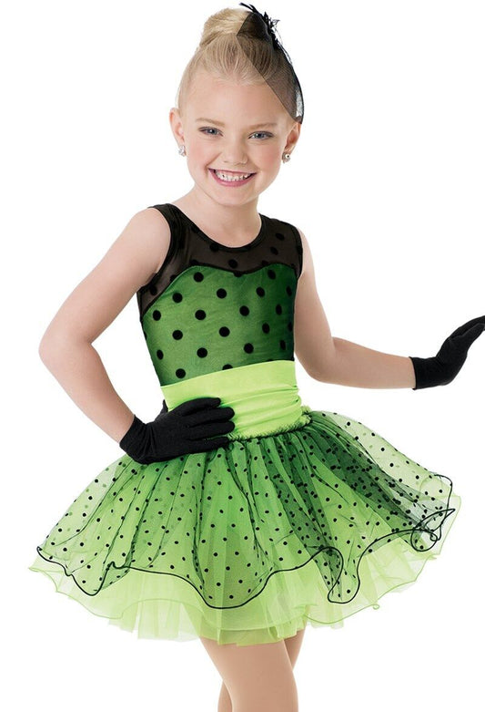Pre-Owned Costume Weissman  7713 XS Child Bright Green Polka Dot Tutu Pageant Tap