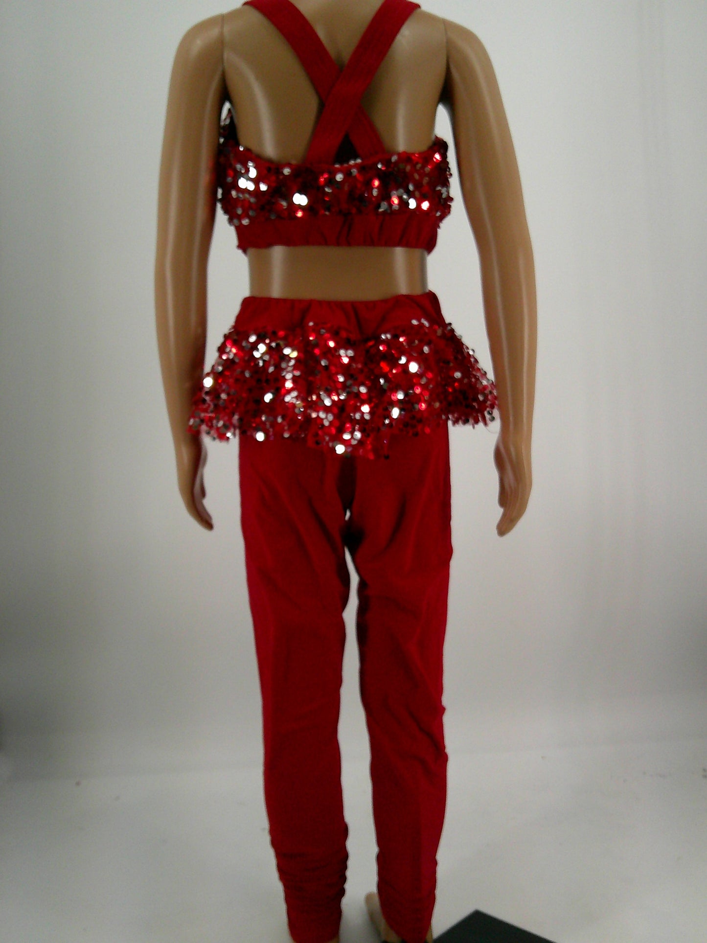 Pre-Owned Costume Weissman   Medium Child Red Jumpsuit Jazz Sequin
