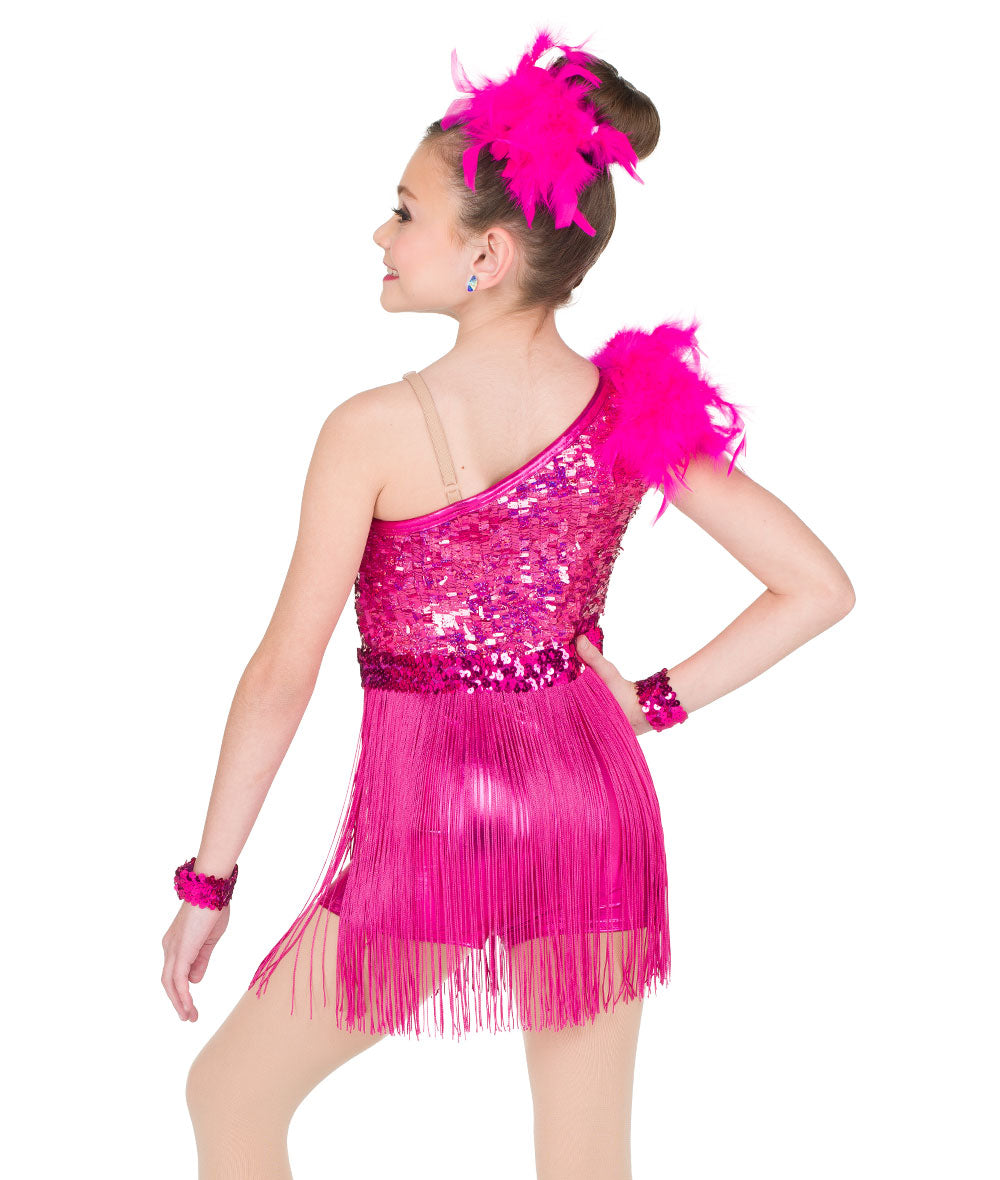Pre-Owned Costume Wish Come True  V544 Small Child Hot Pink Fringe Dress Jazz Sequin