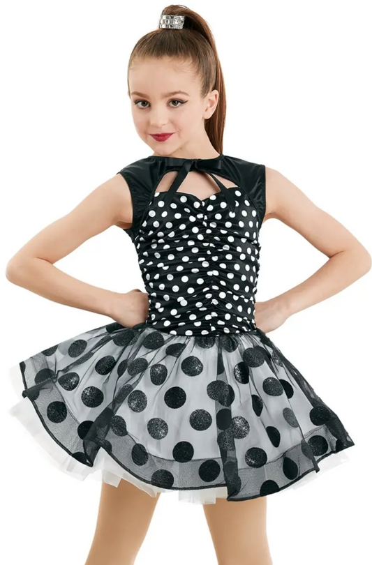 Pre-Owned Costume Medium Child Black Weissman 11152 Tap Jazz Clogging Musical Theater Polka Dots Dress