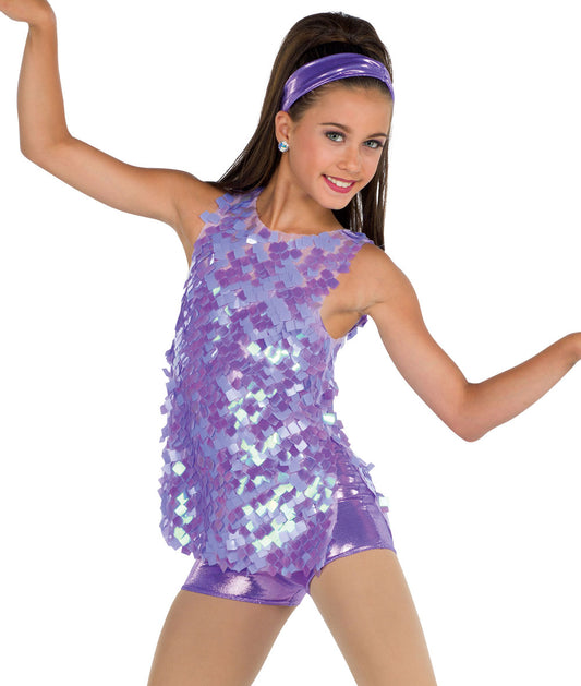 Pre-Owned Costume AWCT 19285 Small Adult Purple Holographic Sequins Jazz Tap Sequin Disco