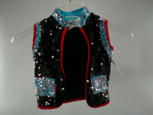 Pre-Owned Costume Vest Glamour   Medium Child Turquoise Red  Pageant Tap Sequin
