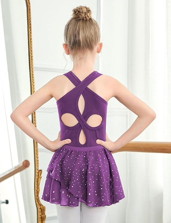 Pre-Owned Leotard Dress Medium Child Dark Purple Cotton Sparkle Skirt Clover Back