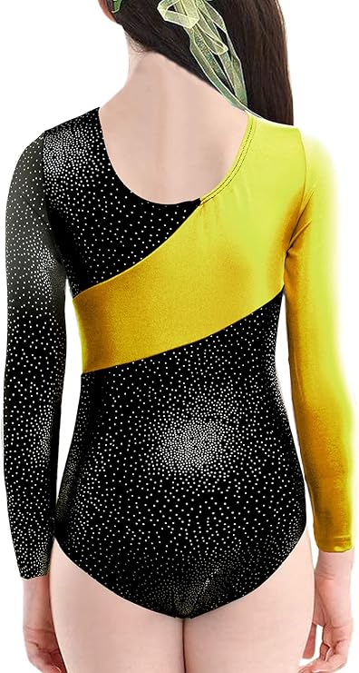 Pre-Owned Gymnastics Leotard Large Child Gold Black Long Sleeve