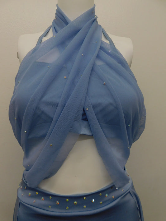 Pre-Owned Costume Small Adult Blue Kelle Lyrical Contemporary Ballet Dress Rhinestones Mesh