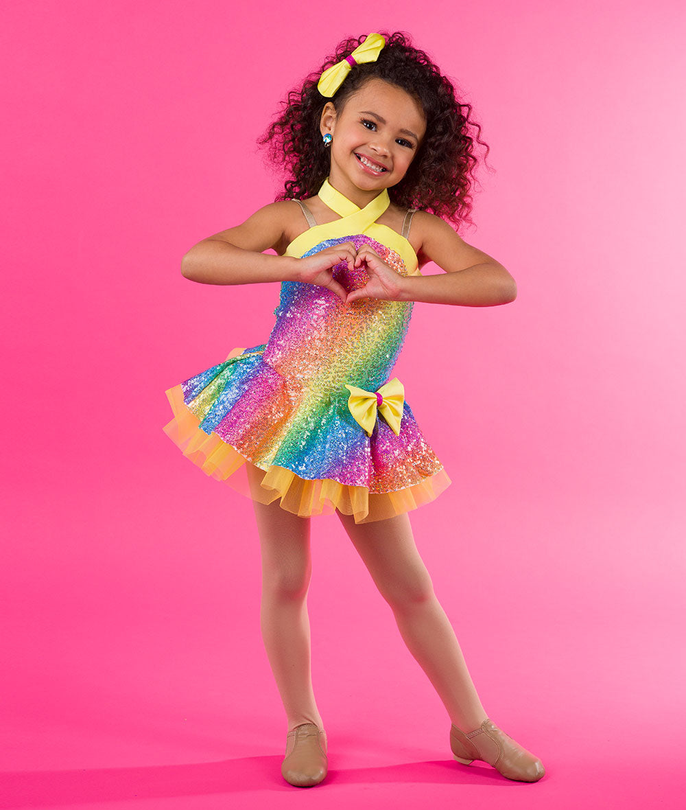 Pre-Owned Costume Small Child Rainbow A Wish Come True V2512 Jazz Tap Clogging Musical Theater Sequin Rainbow Dress