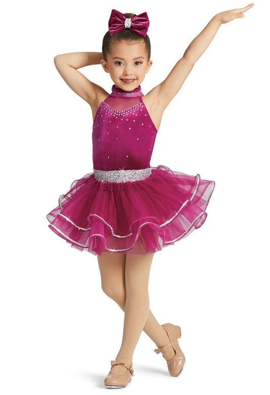 Pre-Owned Costume Weissman  12163 Small Child Pink Tutu Dress Jazz Tap Sequins