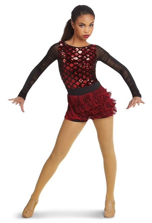 Pre-Owned Costume Weissman  11475 Medium Child Red Fringe Jazz Latin Sequin