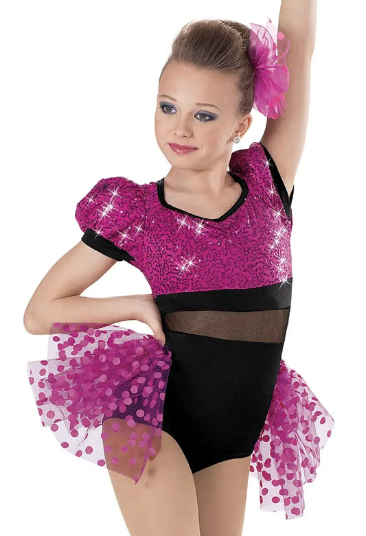 Pre-Owned Costume Large Child Pink Weissman 7620 Jazz Tap Clogging Musical Theater Polka Dots Sequin Dress