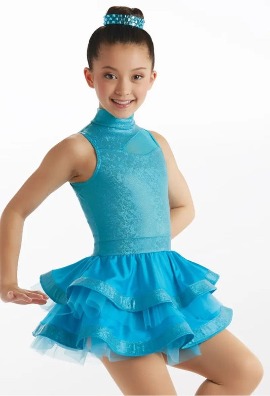 Pre-Owned Costume Weissman  16231 Medium Child Turquoise Skirt Jazz Tap Sequns
