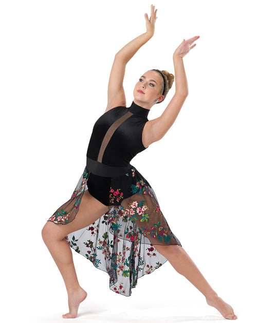 Pre-Owned Costume Small Adult Black A Wish Come True 686 Lyrical Ballet Contemporary Rhinestones Floral Dress