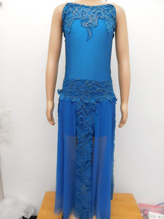 Pre-Owned Costume AWCT  S193 Medium Child Teal Dress Lyrical Glitter Thread