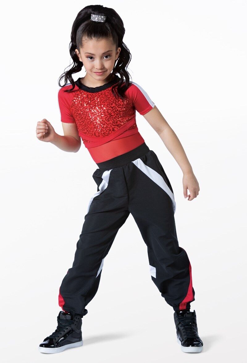 Pre-Owned Costume Leotard Weissman 13394 Medium Child Red Leotard with Mesh & Sequins Hip Hop Tap Sequin