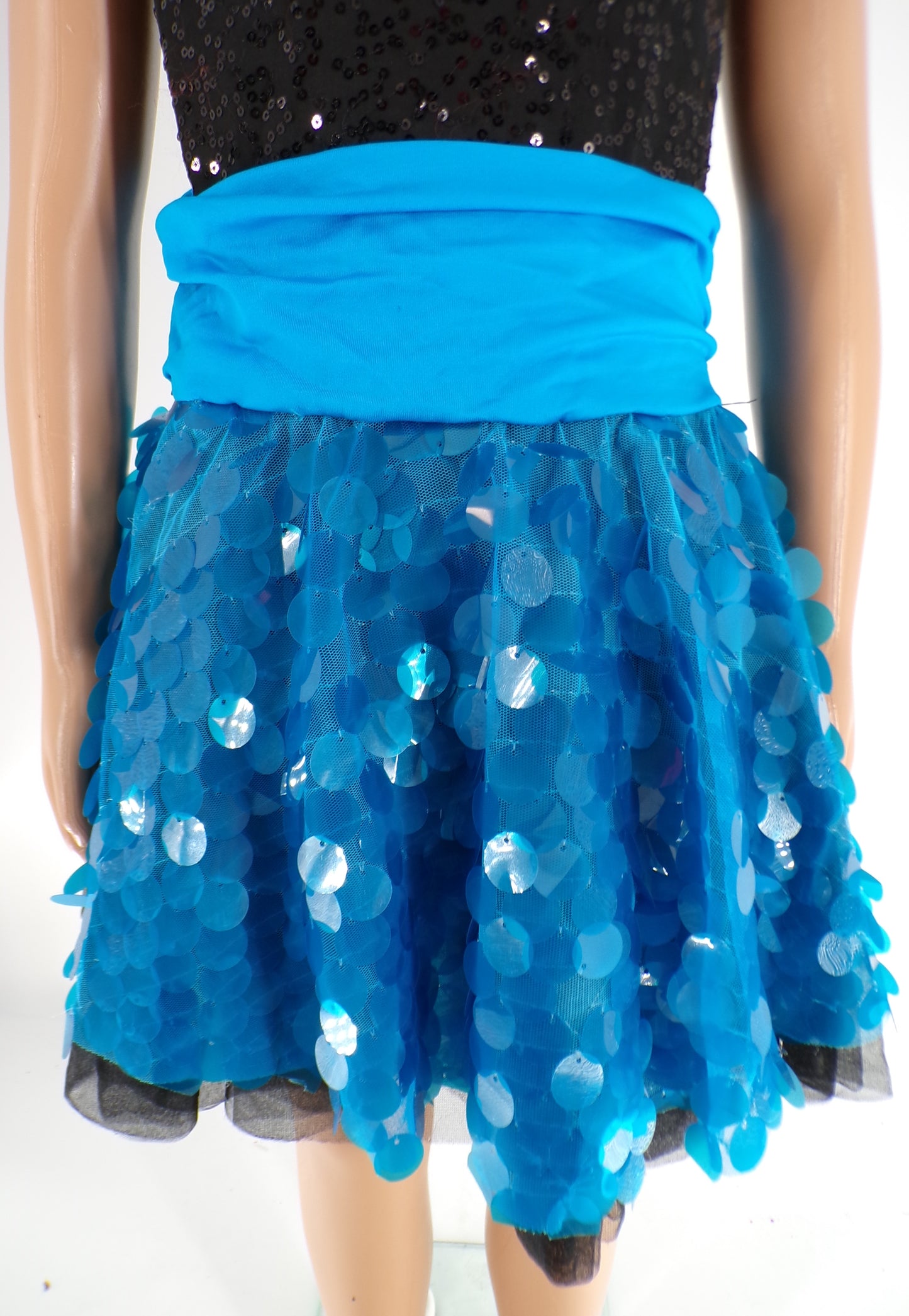 Pre-Owned Costume Weissman  7806 Medium Child Turquoise Dress Jazz Musical Sequins