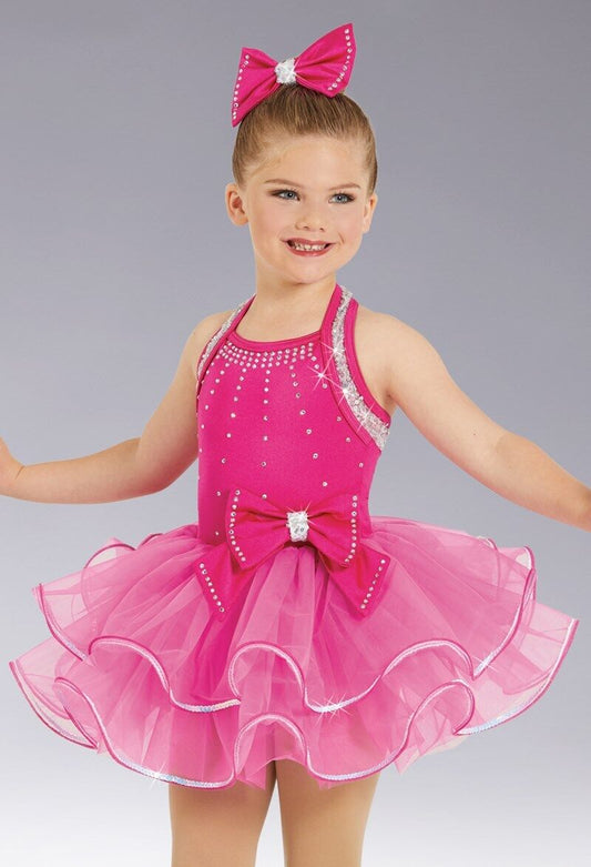 Pre-Owned Costume Weissman  12220 Medium Child Hot Pink Tutu Jazz Stones & Sequin