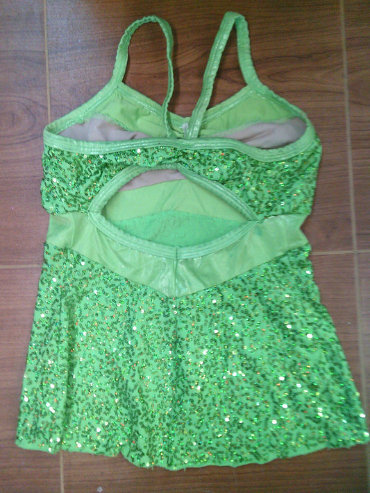 Pre-Owned Costume Top Wish Come True  11536 Large Child Lime Green  Jazz Tap Sequin