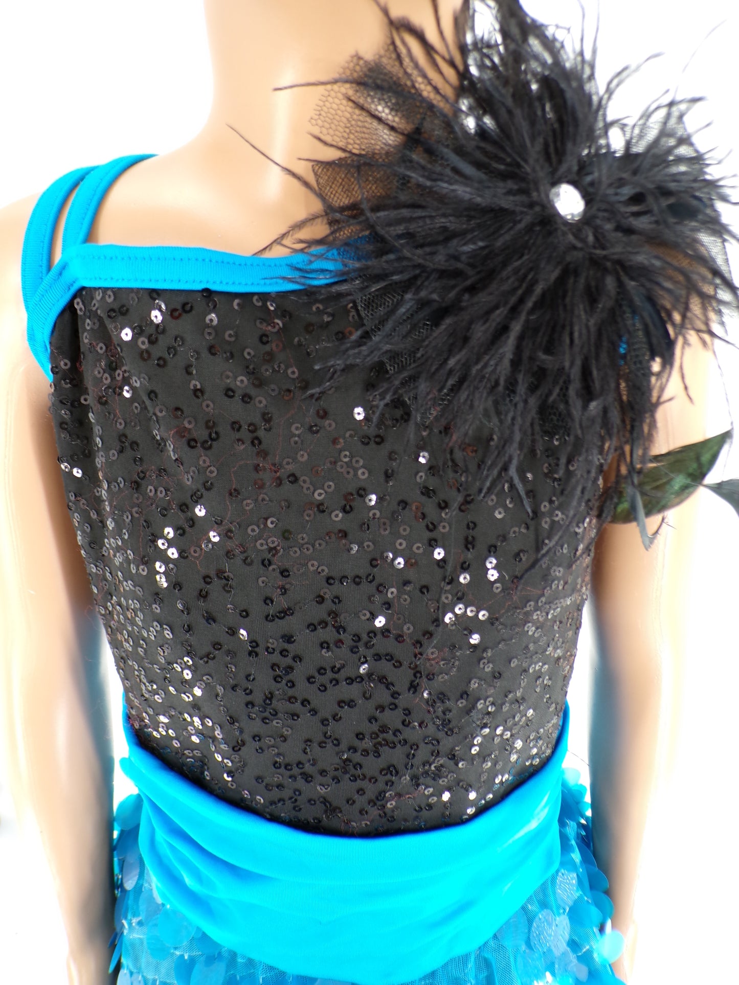 Pre-Owned Costume Weissman  7806 Medium Child Turquoise Dress Jazz Musical Sequins