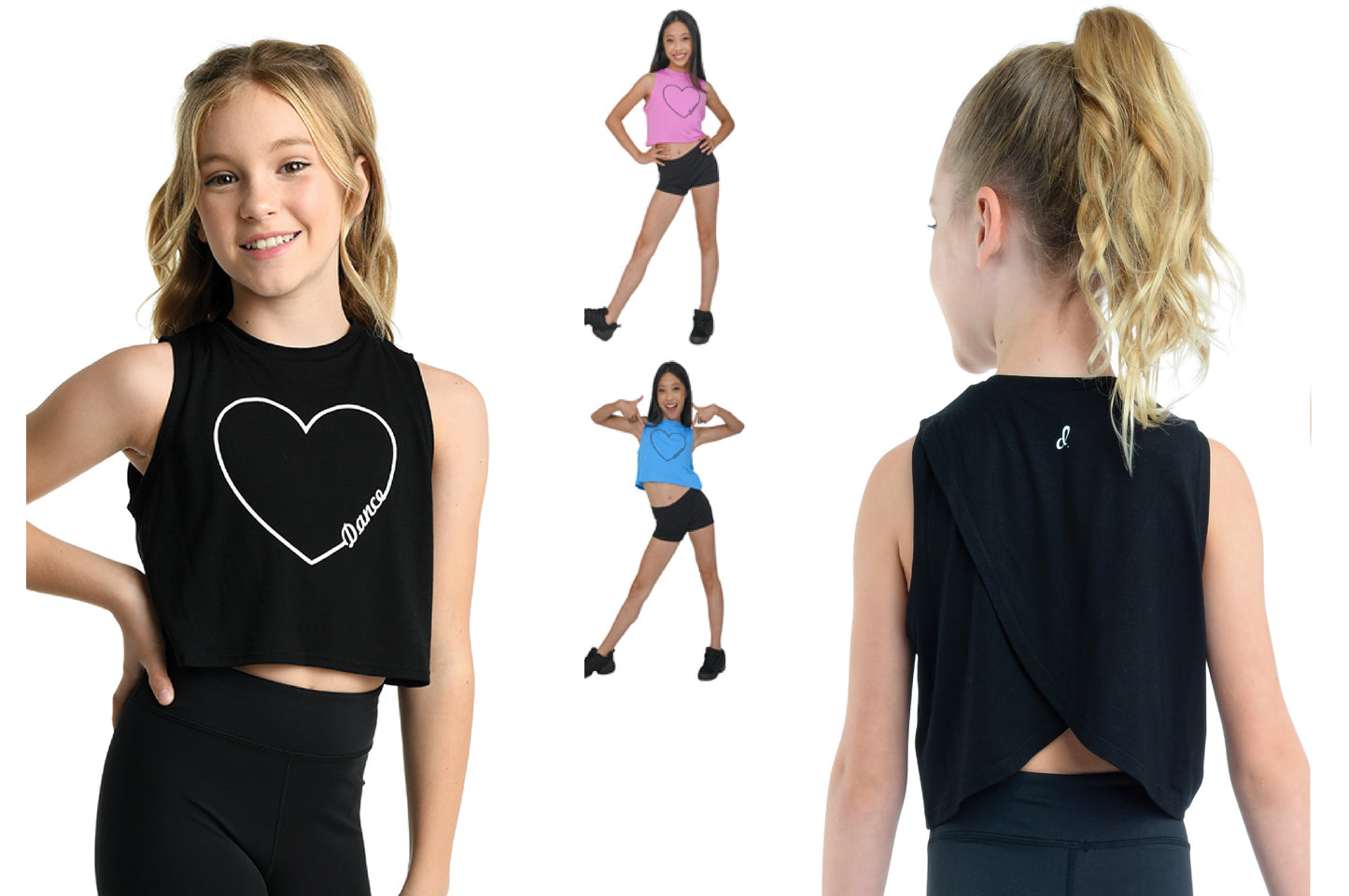 New Crop Tee Heart Dance Danz N Motion 21307C Child Sizes Black Jazz Tap Hip Hop