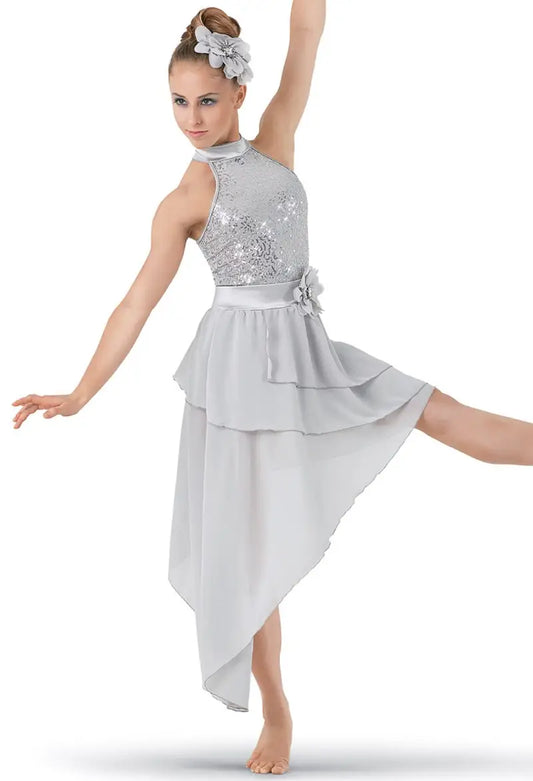 Pre-Owned Costume Weissman 8568 Medium Adult Gray Floral Lyrical Ballet Sequin