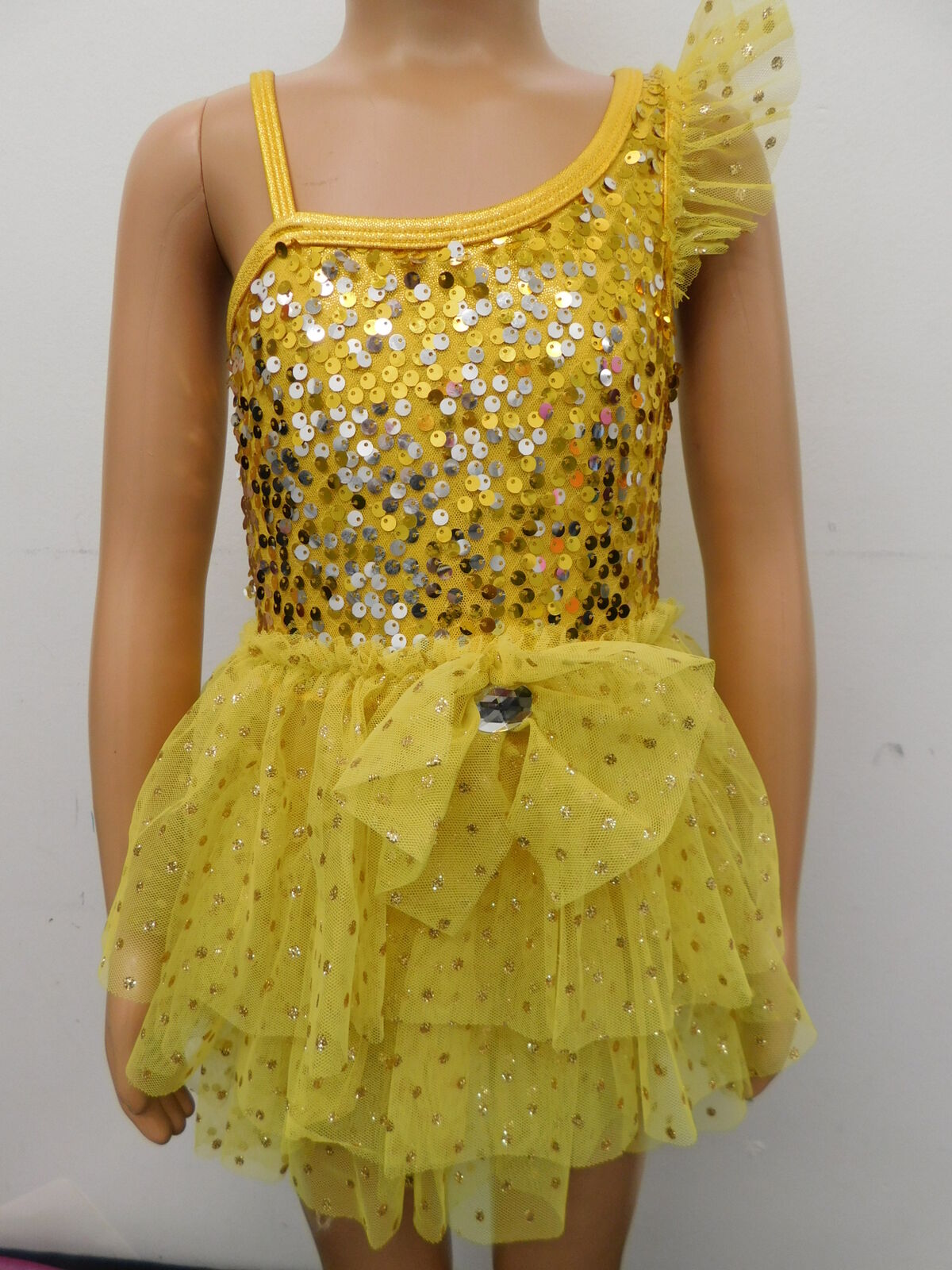 Pre-Owned Costume Curtain Call  E1555 XS Child Yellow Tutu Dress Ballet Tap Sequin