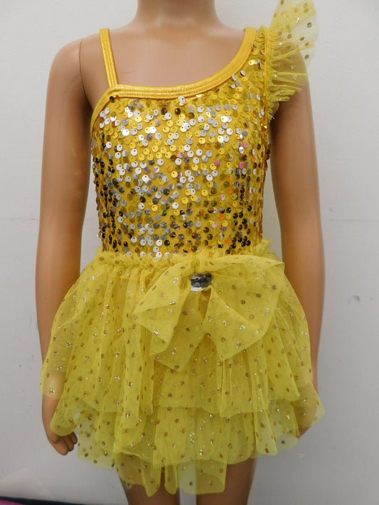 Pre-Owned Costume Curtain Call  E1555 XS Child Yellow Tutu Dress Ballet Tap Sequin