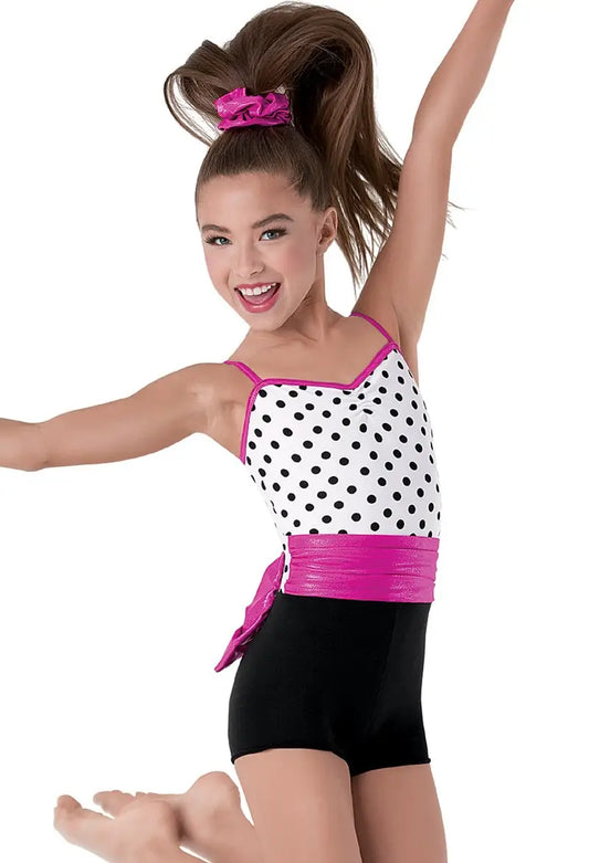 Pre-Owned Costume Medium Child Pink Weissman 9048 Jazz Tap Clogging Musical Theater Polka Dot Unitard