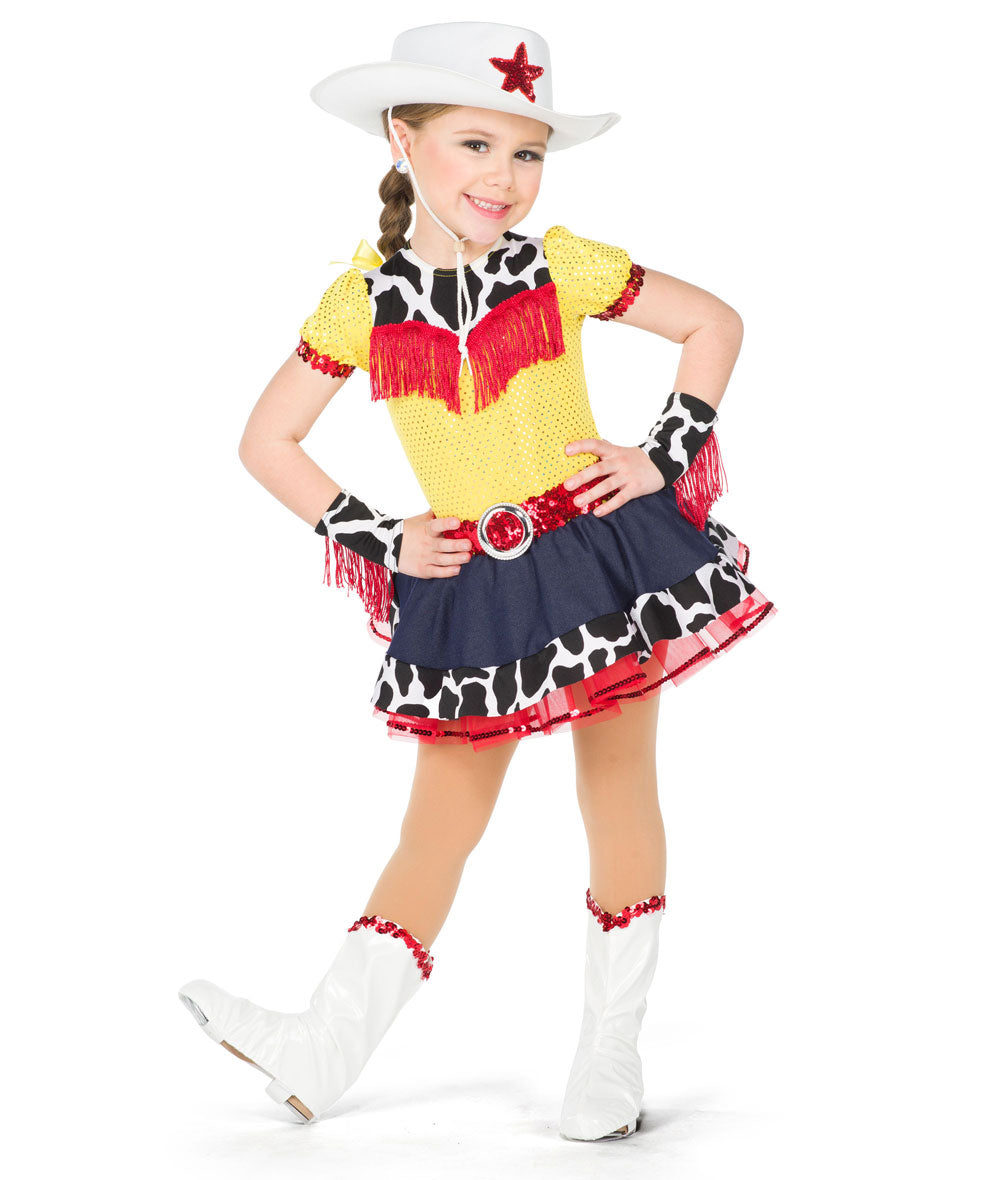 Pre-Owned Costume Medium Child Yellow A Wish Come True 19132 Tap Jazz Ballet Western Cow Print Dress Sequin