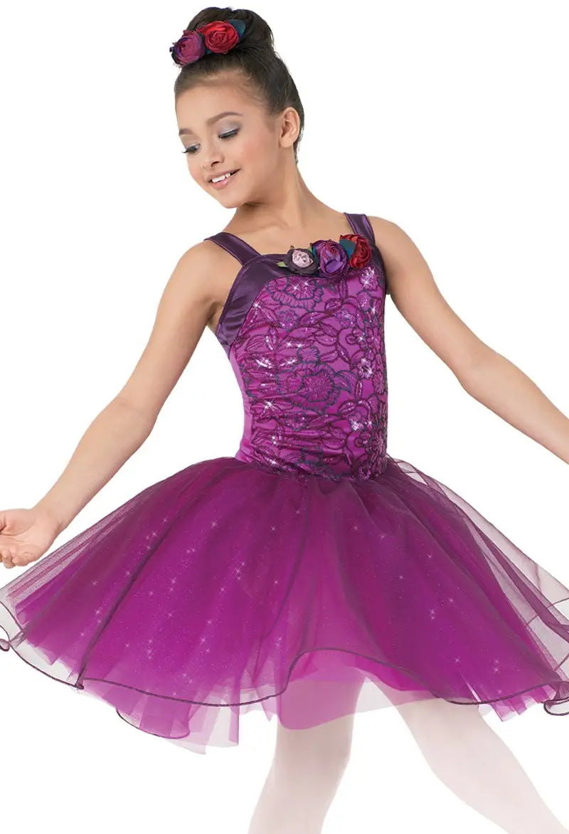 Pre-Owned Costume Large Child Pink Weissman 9410 Ballet pointe YAGP Tutu Floral Lace