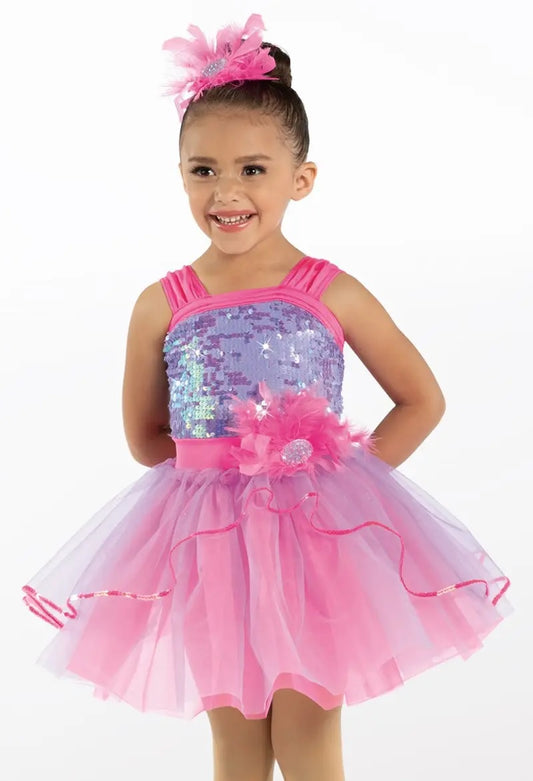 Pre-Owned Costume Weissman  14760 Medium Child Pink Dress Jazz Tap Sequins