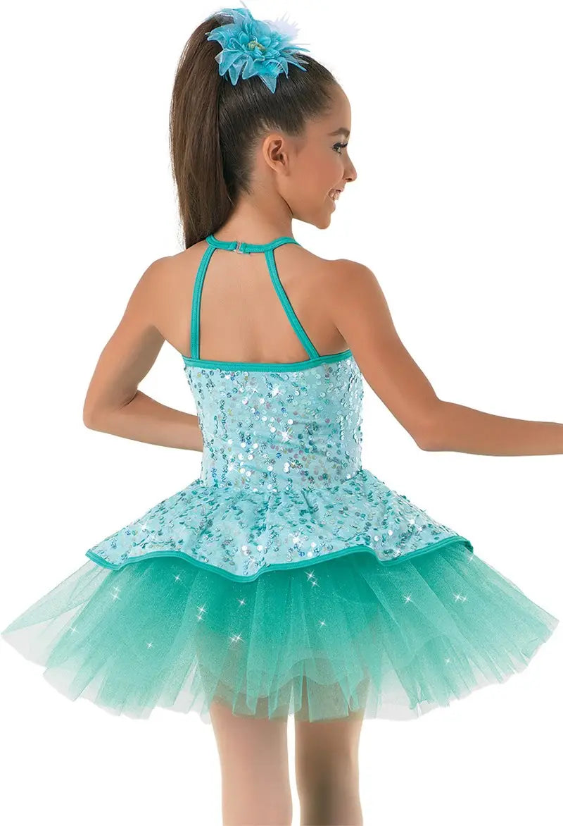 Pre-Owned Costume Medium Child Turquoise Weissman 9604 Jazz Tap Clogging Musical Theater Sequin