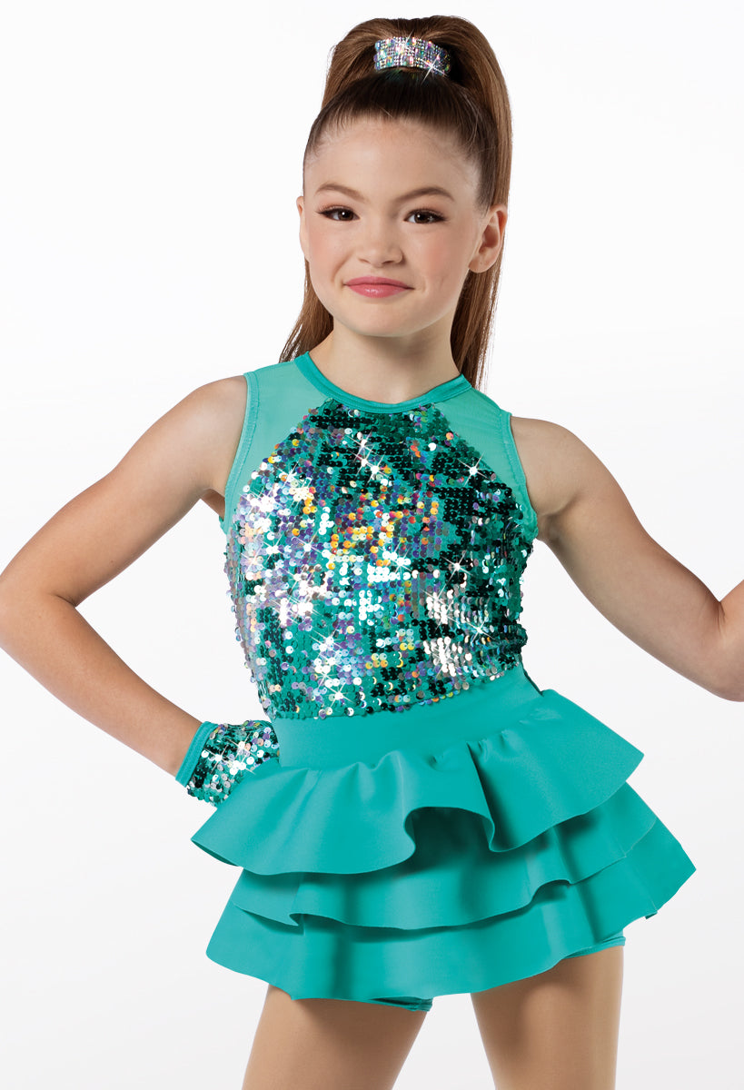 Pre-Owned Costume Weissman  13138 XL Child Green Dress Jazz Tap Sequins