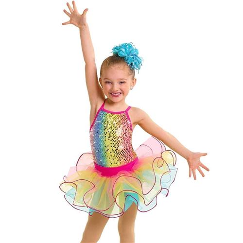 Pre-Owned Costume Curtain Call E2179 Medium Child Pink Colorful Tutu Jazz Sequin