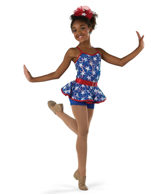 Pre-Owned Costume XL Child Blue A Wish Come True 24057 Jazz Tap Clogging Musical Theater Unitard Patriotic Stars