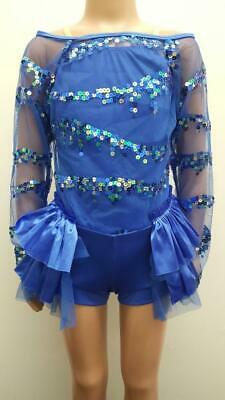 Pre-Owned Costume Small Child Blue Weissman 7907 Tap Jazz Clogging Long Sleeve Sequin