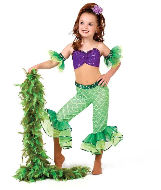 Pre-Owned Costume Medium Child Green A Wish Come True 5093 Jazz Musical Theater Mermaid Unitard Sequin Mesh