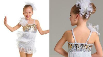 Pre-Owned Costume Curtain Call  E2160 Medium Child White Fringe Jazz Sequin