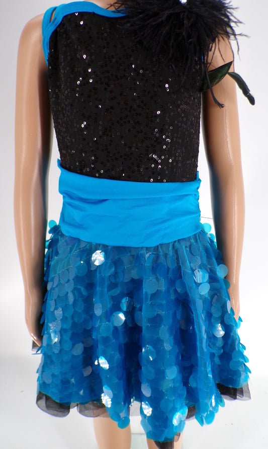 Pre-Owned Costume Weissman  7806 Medium Child Turquoise Dress Jazz Musical Sequins