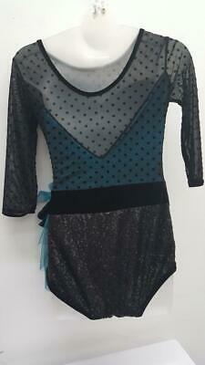 Pre-Owned Costume Medium Child Blue Curtain Call E1386 Jazz Tap Clogging Musical Theater Polka Dot Unitard Long Sleeve