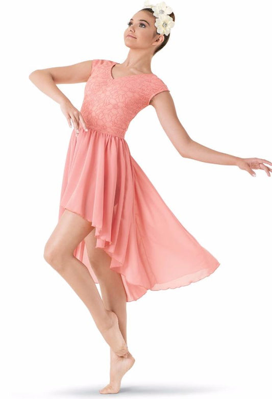 Pre-Owned Costume XL Child Peach Weissman 9400 Lyrical Ballet Contemporary Floral Lace Dress