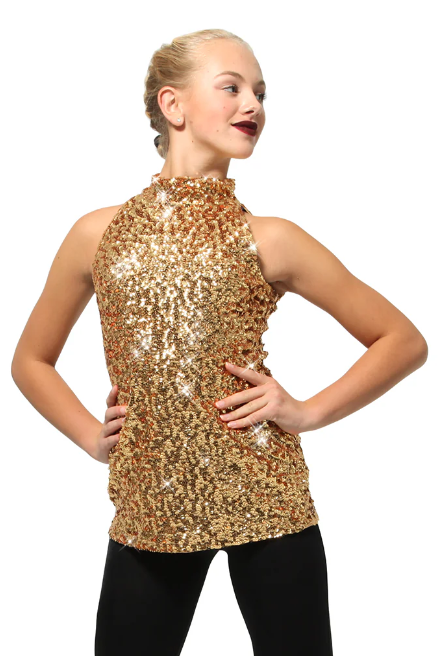 Pre-Owned Costume Top Large Child Gold Aleksandra AC4054 Sequin Jazz Tap