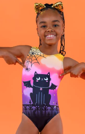 New Gymnastics Leotard Destira Bat Cat Halloween Child Medium 8-10
