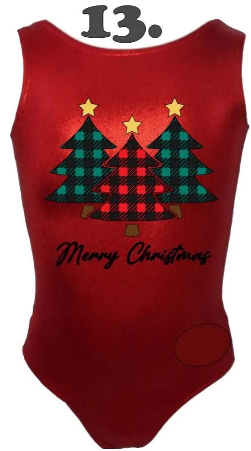 Custom Christmas Leotards - Design 13 Buffalo Plaid Trees
