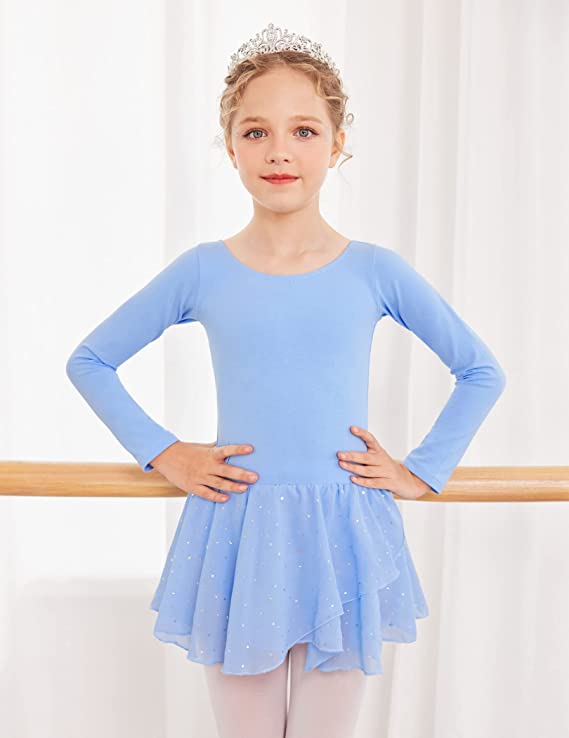 Pre-Owned Leotard Dress Long Sleeve Lt Blue Large Child Heart Back Sparkle Skirt