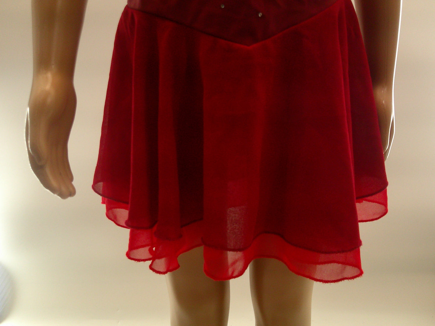 Pre-Owned Costume Medium Child Red ieffiel Lyrical Ballet Ice Skating Rhinestone Dress Mesh