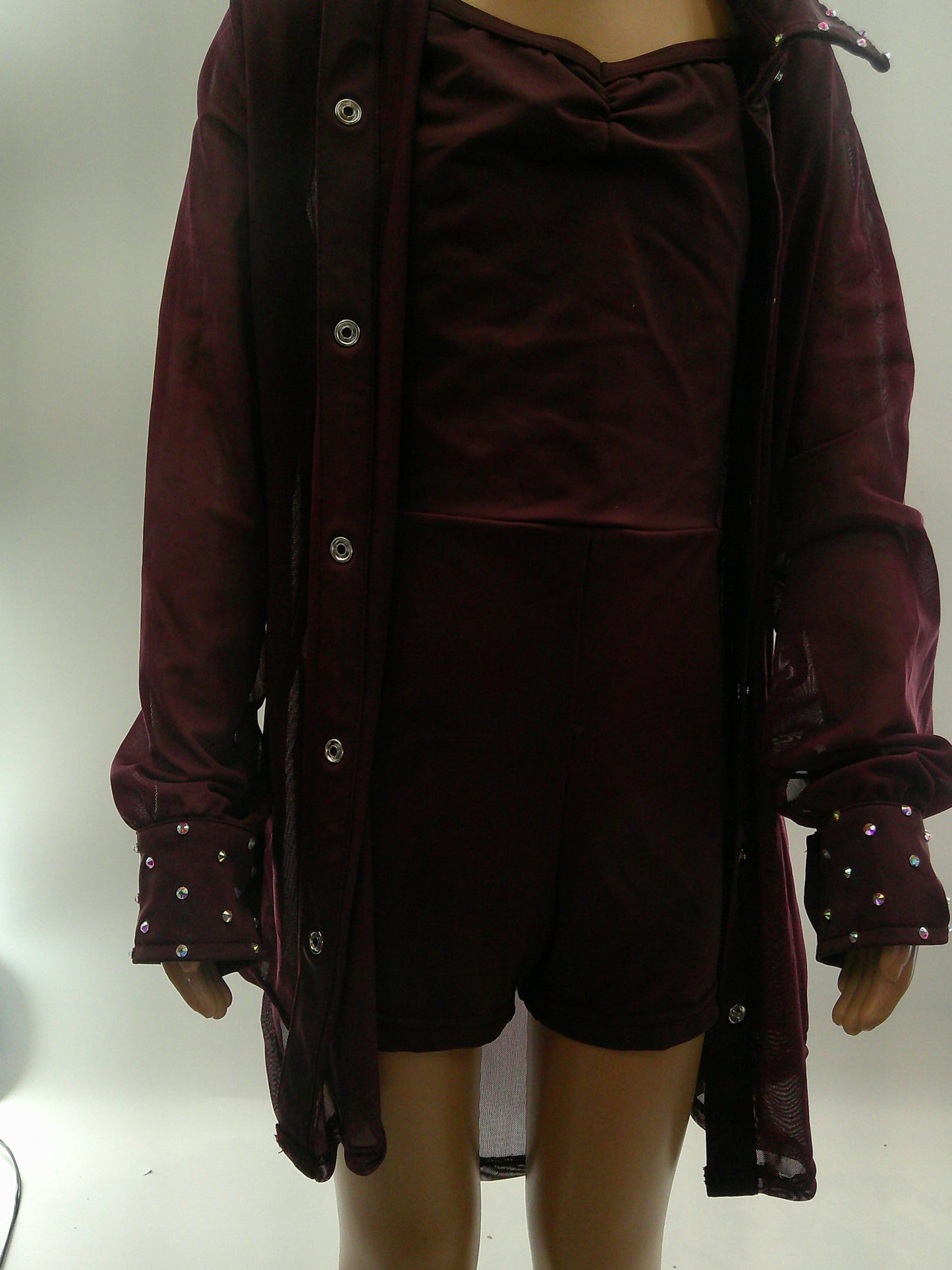 Pre-Owned Costume Intermediate Child Burgundy Weissman 13530 Contemporary Jazz Lyrical 2 pc Rhinestone Sheer