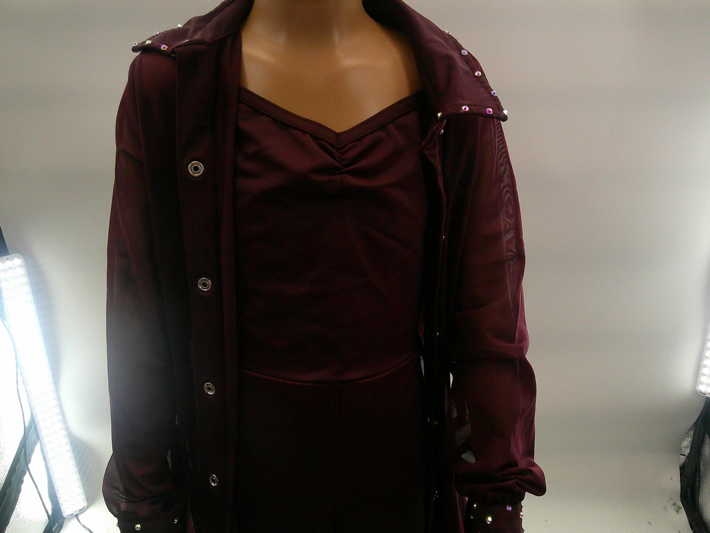 Pre-Owned Costume Intermediate Child Burgundy Weissman 13530 Contemporary Jazz Lyrical 2 pc Rhinestone Sheer