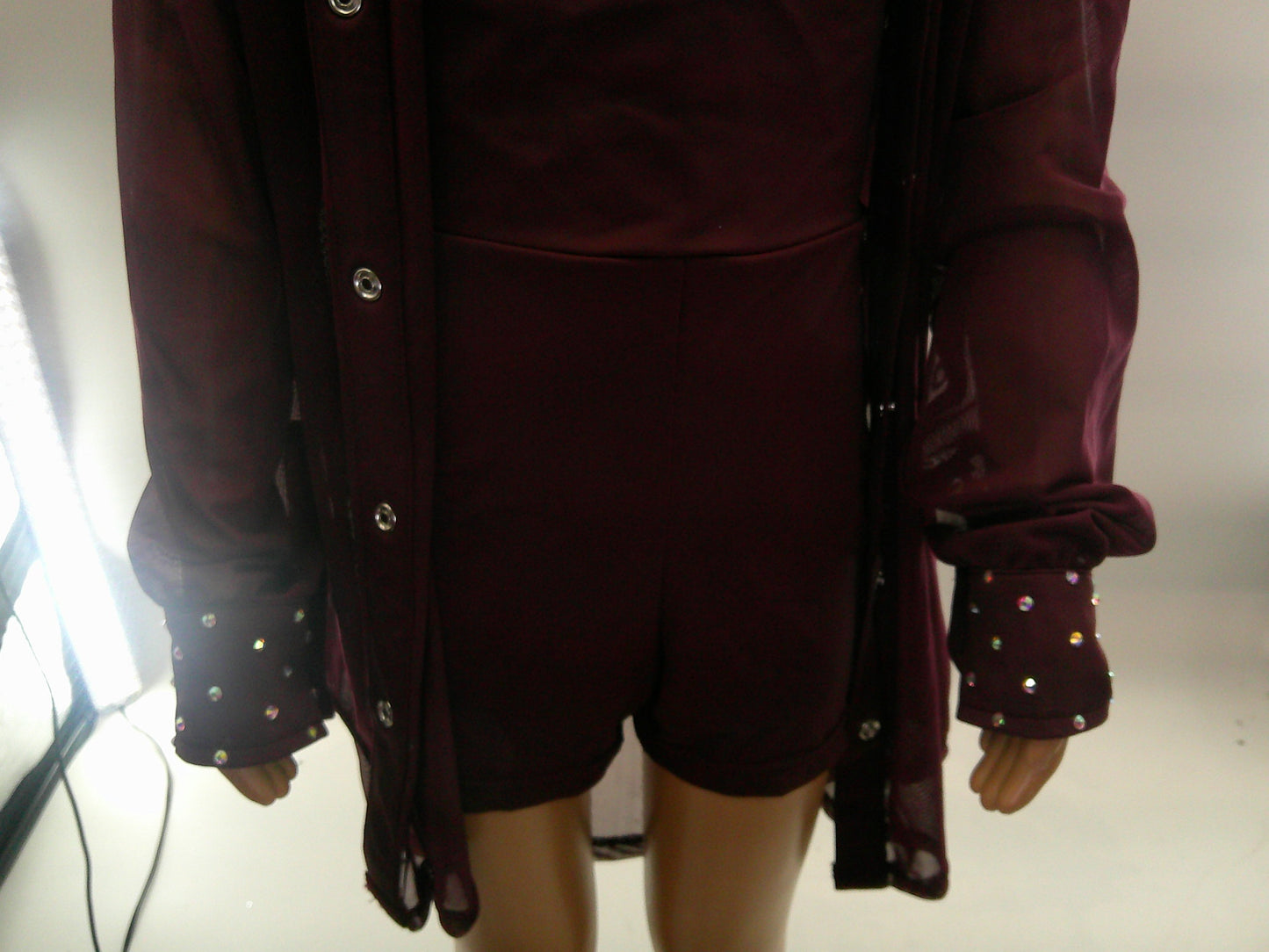 Pre-Owned Costume Intermediate Child Burgundy Weissman 13530 Contemporary Jazz Lyrical 2 pc Rhinestone Sheer