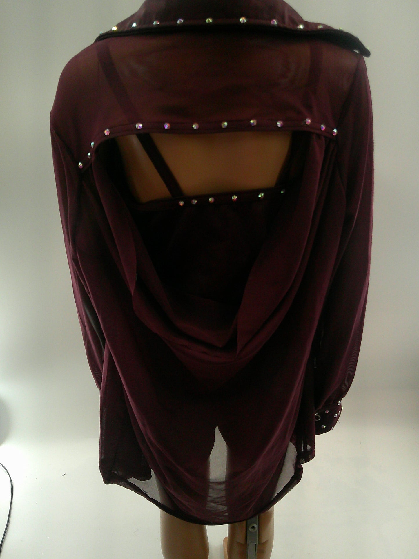 Pre-Owned Costume Intermediate Child Burgundy Weissman 13530 Contemporary Jazz Lyrical 2 pc Rhinestone Sheer