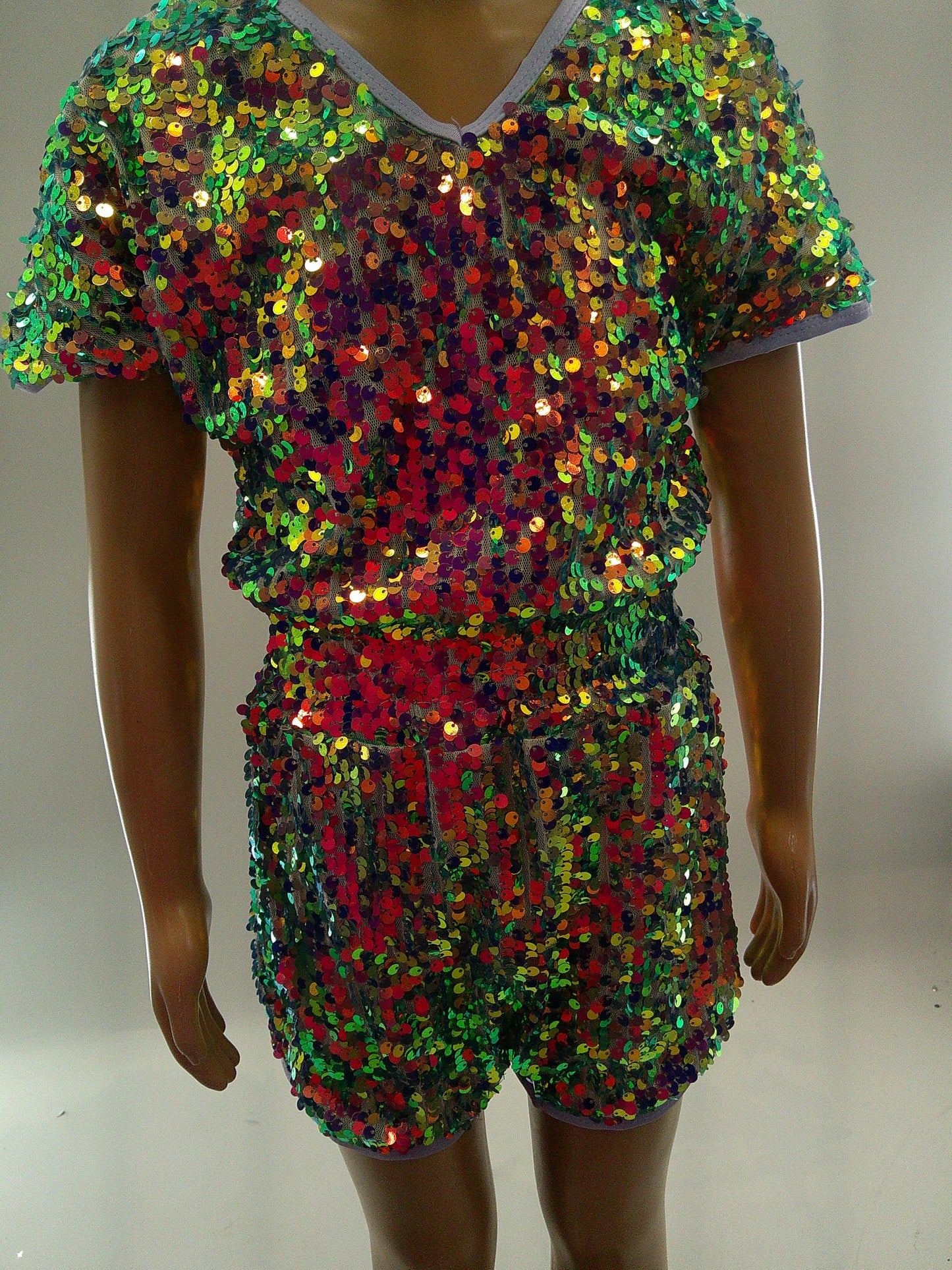 Pre-Owned Costume Intermediate Child Purple Sparkle Jazz Tap Clogging Musical Theater Romper Sequin Iridescent