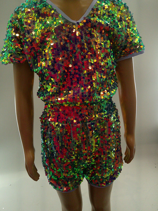 Pre-Owned Costume Intermediate Child Purple Sparkle Jazz Tap Clogging Musical Theater Romper Sequin Iridescent